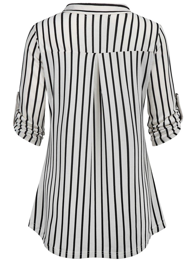 BEPEI Women Tops,3/4 Sleeve Work Dressy Casual Blouses Relaxed Fit Tunic 80s Popular Stripes Shirt Comfy Appreal Knits Interview Meeting Street Hipster Hippie Blouse Club Wear Sweater Black White XL - Image 4